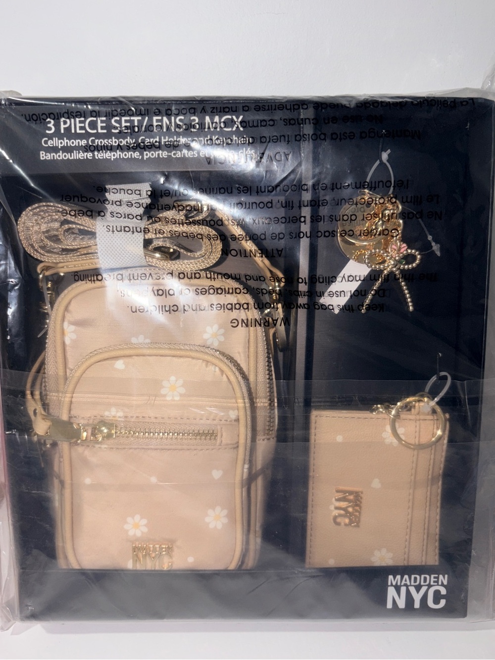 Madden NYC 3-Piece Cell Phone Crossbody Gift Set Card Holder Keychain NWT